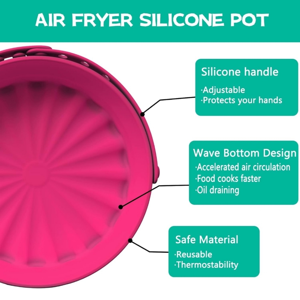 Premium Silicone Air Fryer Pot with Adjustable Handle - Vibrant Pink